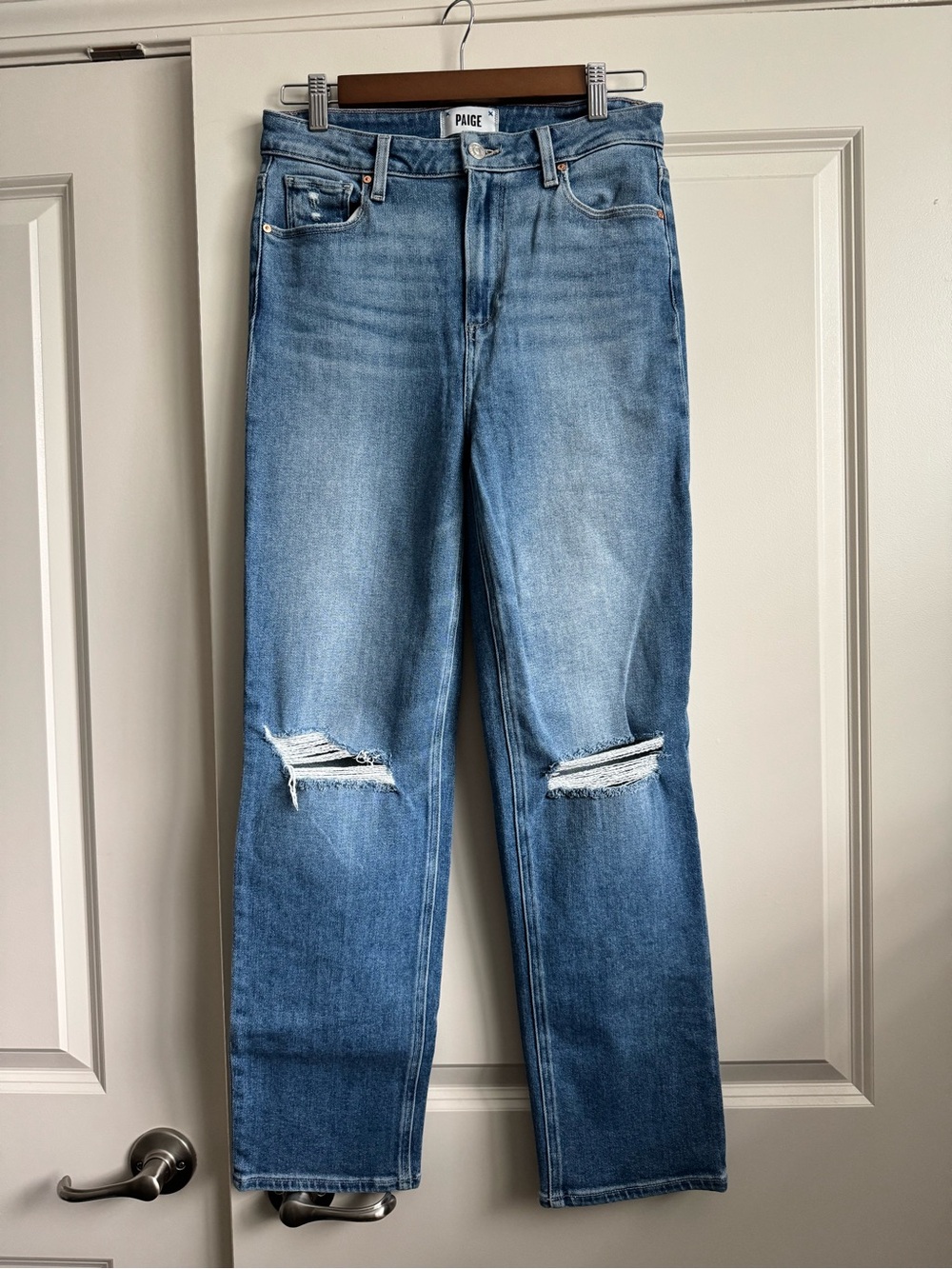PAIGE Stella High Rise Distressed Straight Jeans in Filmore Destructed